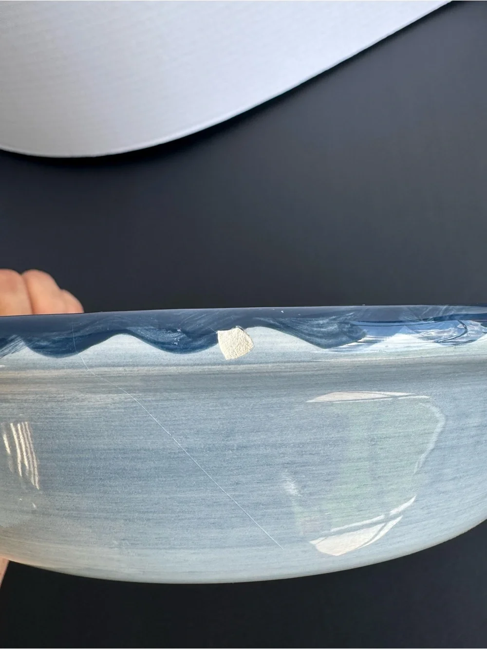 Hand-Painted Blue and White Ceramic Serving Bowl with Leaf Motif